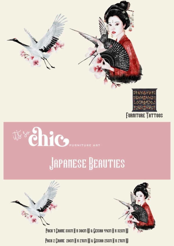 Promotional image for "It's So Chic Furniture Art" featuring their "Colourful Butterflies" collection of furniture tattoos and transfers. The design includes elegant illustrations of butterflies, offered in two sizes. There's a small furniture tattoo design in the top right corner.