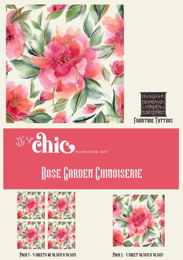 An advertisement for "It's So Chic" Furniture Art featuring the "Colourful Butterflies" design. It includes an image showcasing vibrant butterflies, product images, and text indicating pack options of 2 sheets or 1 sheet, both measuring 18.5cm x 18.5cm.