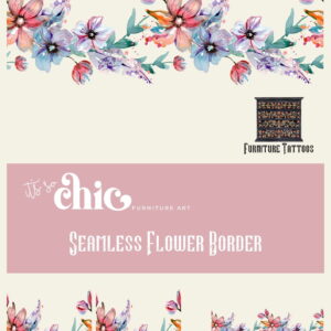 An advertisement for It's So Chic Furniture Art's colorful butterfly tattoos. The design features vibrant, illustrated butterflies with delicate details. The ad showcases two packs of different sizes and a small graphic illustrating the sleek transformation on furniture.