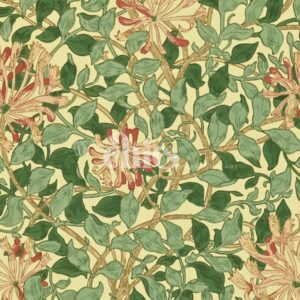 The "It’s So Chic Furniture Art" Decoupage Paper showcases a detailed illustration with a dense arrangement of flowering honeysuckle vines, featuring green leaves and clusters of flowers in vibrant shades of red, pink, and cream. The pale, warm yellow background provides an elegant contrast to the lush foliage and colorful blossoms. Available in A1, A2, or A3 sizes, this craft paper brings a touch of African tribal design to any project.