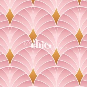 A pattern of overlapping pink and gold fan-shaped leaves in a seamless background is featured on the Decoupage Paper from "It’s So Chic Furniture Art." This design offers a modern, geometric style with clean lines and a repetitive motif that evokes an art deco aesthetic, with each leaf center highlighted by a golden accent. Available in A1, A2, and A3 sizes, this African Tribal Decoupage Craft Paper is perfect for elegant furniture art.