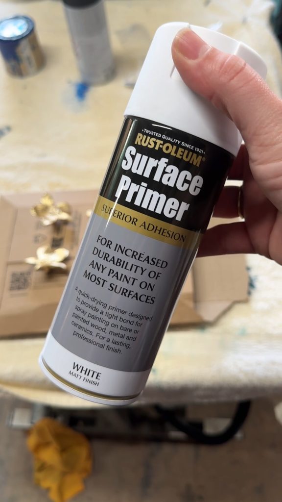 Prep for paint: If your hardware has a glossy finish or any imperfections, sanding with a 180-grit sandpaper can create a smoother surface for paint adhesion, but also give the surface some "tooth" for the paint to stick to. These sanding sponges are great for this job. Make sure to wipe away all the sanding dust. Apply a thin coat of primer for extra insurance, especially on metal pieces. I use this Rustoleum Surface Primer.