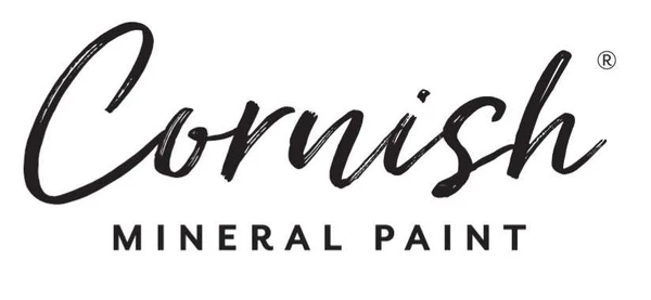 The image shows a logo with the words "Cornish Mineral Paint" written in a modern, stylish font. The word "Cornish" is written in a larger, cursive script, while "MINERAL PAINT" is in smaller, capitalized letters below it—perfect for painting furniture with an elegant touch.