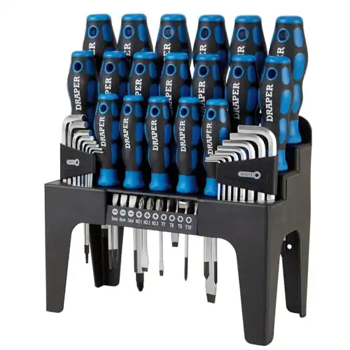 Draper 44 Piece Screwdriver Hex key & Bit Set with Stand - 81294 - Soft Grip Screwdrivers Tools with Hex keys