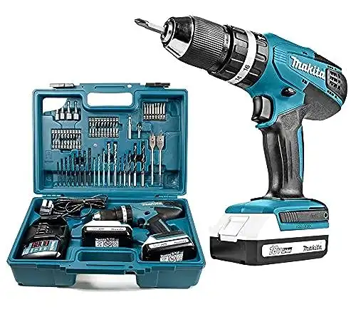 Makita 18 V Cordless Combi Drill, 2 x Batteries, Charger and Accessory Kit, 70 pc.