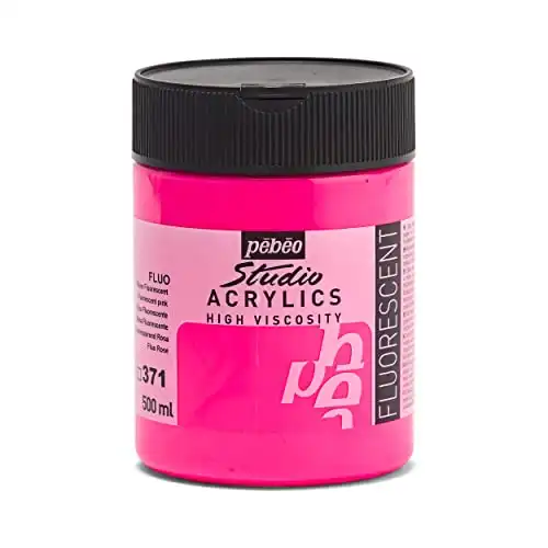 Pébéo - Studio Acrylics Fine Acrylic - Acrylic Paint - Fluorescent Acrylic - Fluorescent Pink, 500 ml, (Pack of 1)