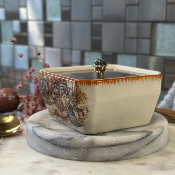 Vintage Hand-Painted English Porcelain Sugar Bowl with Silver Plated Lid - Sandland Ware - Image 3