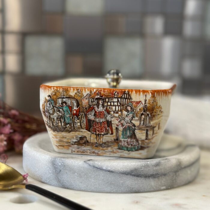 Vintage Hand-Painted English Porcelain Sugar Bowl with Silver Plated Lid - Sandland Ware - Image 1