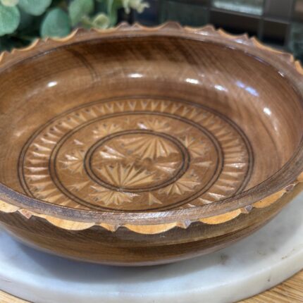 Vintage Hand-Carved Wooden Bowl with Petal Design, Rustic Fruit Bowl