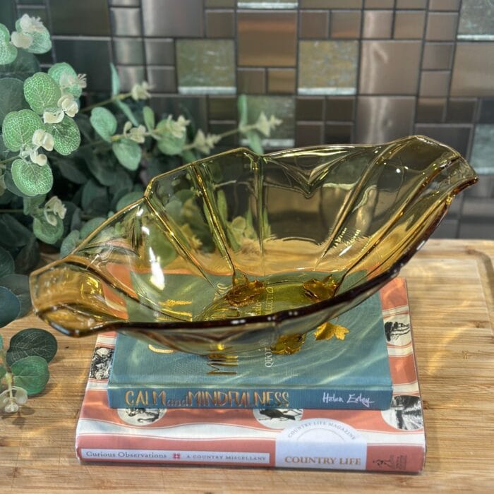 Vintage Sowerby Art Deco Amber Glass Footed Bowl - 1930s Serving Dish