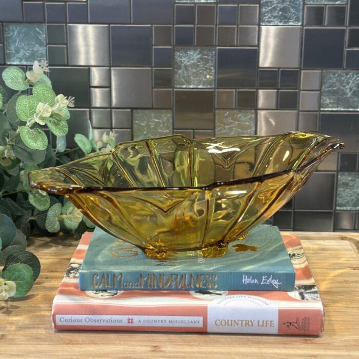 Vintage Sowerby Art Deco Amber Glass Footed Bowl - 1930s Serving Dish