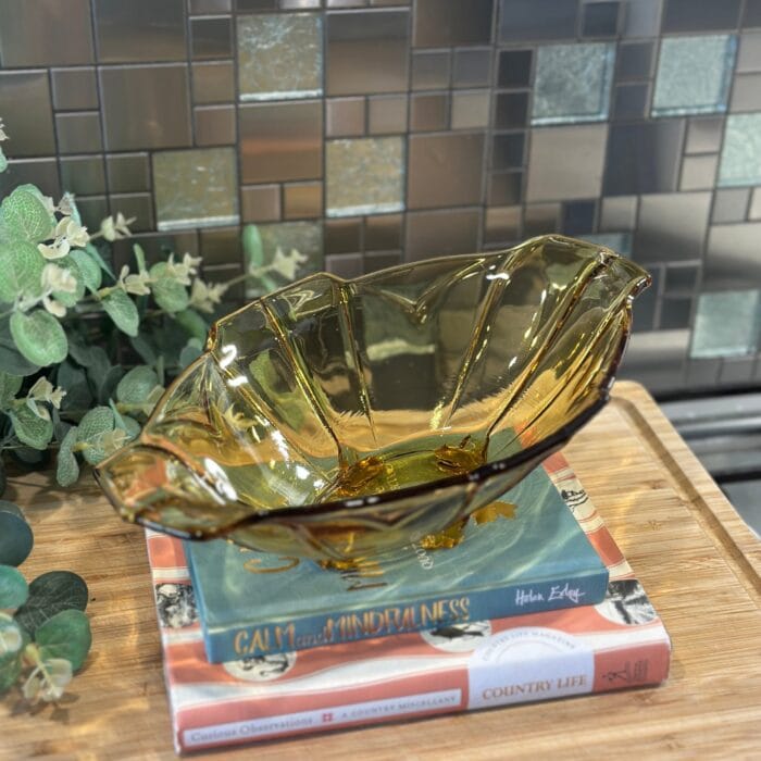 Vintage Sowerby Art Deco Amber Glass Footed Bowl - 1930s Serving Dish