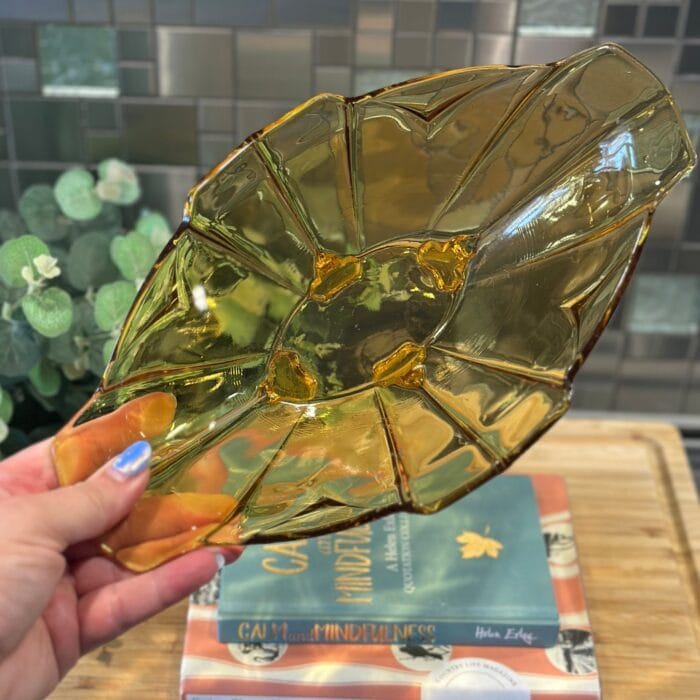 Vintage Sowerby Art Deco Amber Glass Footed Bowl - 1930s Serving Dish