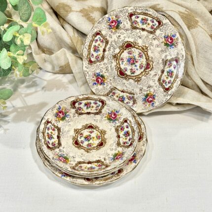 Vintage James Kent Pompadour Tea Set, Floral Chintz Side Plates & Saucers