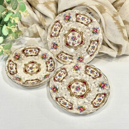 Vintage James Kent Pompadour Tea Set, Floral Chintz Side Plates & Saucers