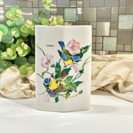Vintage 1970s M.J. Pledger Bird Vase, Japanese Porcelain, Blue Tit Floral China