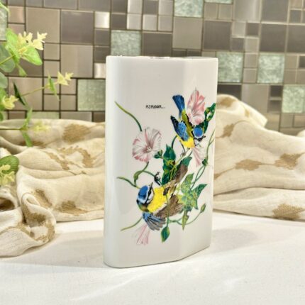 Vintage 1970s M.J. Pledger Bird Vase, Japanese Porcelain, Blue Tit Floral China