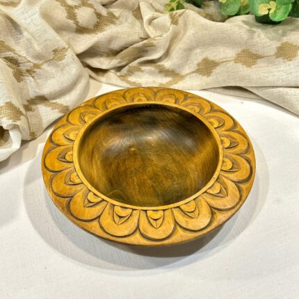 Vintage Hand-Carved Wooden Bowl with Petal Design, Rustic Fruit Bowl