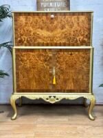 Art Deco Drinks Cabinet, Vintage Bar Cabinet, Burl Wood & Gold, Cocktail Cabinet, Statement Furniture, Home Bar, Walnut