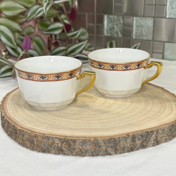 Antique Limoges Teacups by Sigma, French Porcelain, c.1910s, Art Nouveau