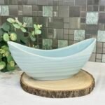 Large Ceramic Canoe Bowl - Blue Ribbed Oval Planter