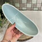 Large Ceramic Canoe Bowl - Blue Ribbed Oval Planter