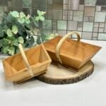 Pair of Vintage French Wooden Baskets with Bentwood Handles