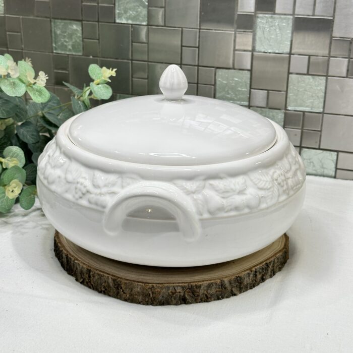 Vintage Marks & Spencer Lidded Tureen - White with Fruit Embossing
