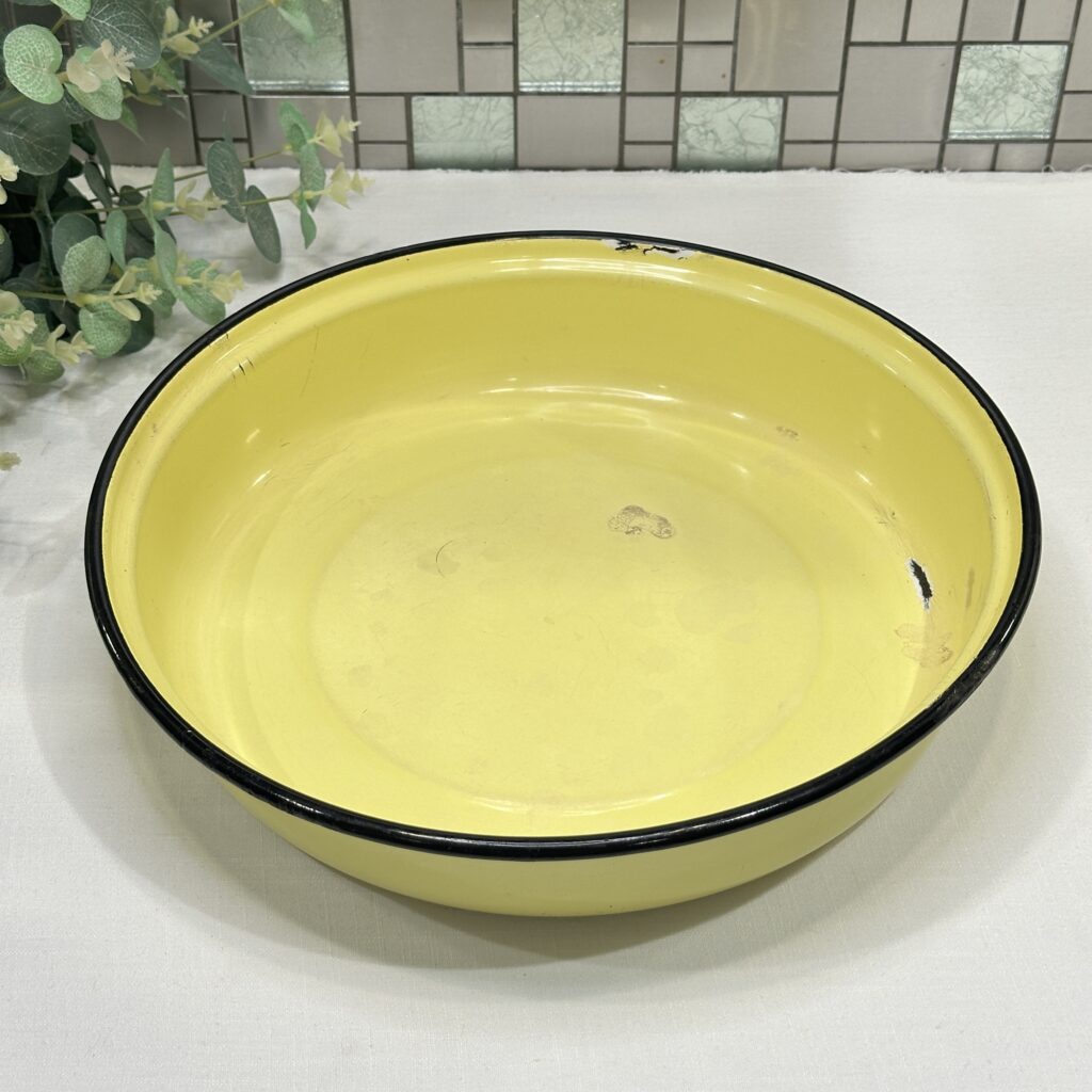 Vintage Yellow Enamel Wash Basin - Farmhouse Decor