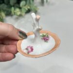 Vintage Porcelain Ring Holder - Floral, Pink Roses, Peach Border