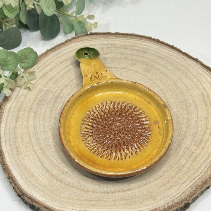 Vintage French Garlic Grater Plate Hand-Painted "AIL" Wall Hanging Ceramic Rasp