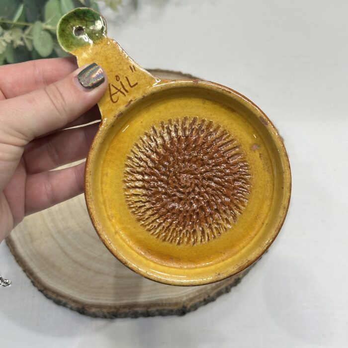 Vintage French Garlic Grater Plate Hand-Painted "AIL" Wall Hanging Ceramic Rasp