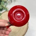 Vintage Red Enamel Candle Holder Portable Finger Loop Flower Petal Design