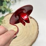 Vintage Red Enamel Candle Holder Portable Finger Loop Flower Petal Design