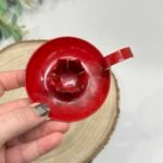 Vintage Red Enamel Candle Holder Portable Finger Loop Flower Petal Design