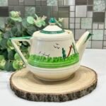 Vintage 1950s Art Deco Cottage Teapot 2 Pint Hand-Painted Made in England