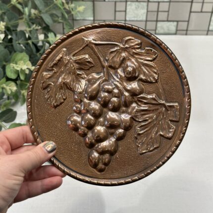 Vintage Copper Wall Plaque Grape Design Pressed Copper Kitchen Decor