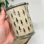 Rustic Christmas Tree Lantern Glass Candle Holder Fabric Wrap Metal Handle