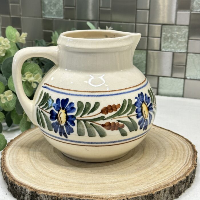 Vintage Hand-Painted Floral Pitcher & 2 Mugs Set Ceramic Folk Art
