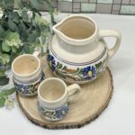 Vintage Hand-Painted Floral Pitcher & 2 Mugs Set Ceramic Folk Art