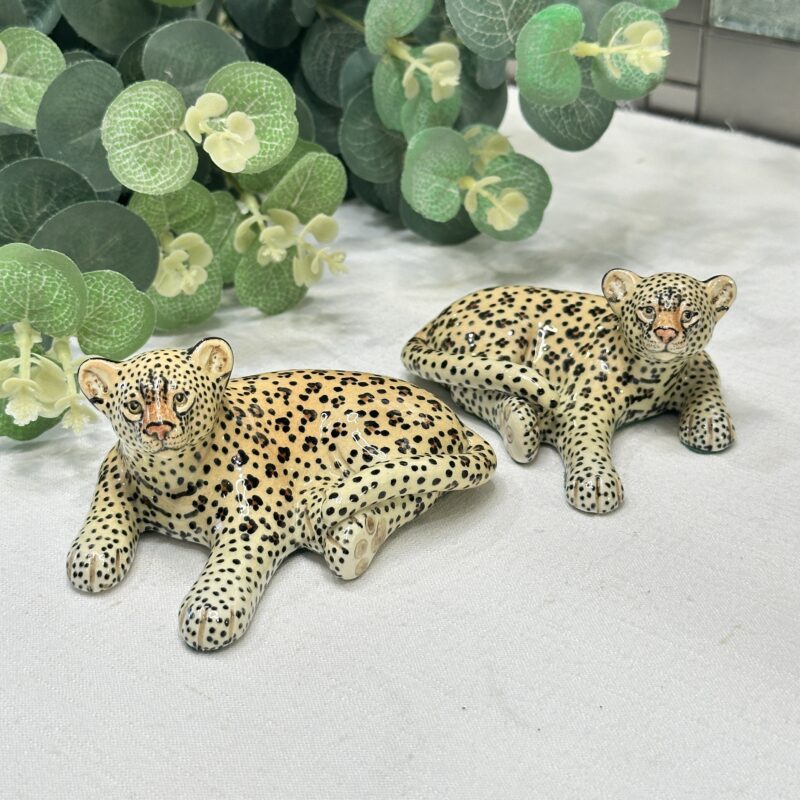 Miranda C Smith Studio Pottery Leopards Cheetahs Figurines Pair Vintage