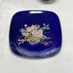 Vintage Japanese Cobalt Blue Vase & Dish Pheasant Floral Chokin Style