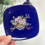 Vintage Japanese Cobalt Blue Vase & Dish Pheasant Floral Chokin Style