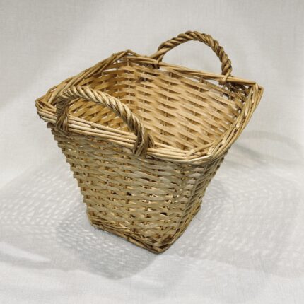 Vintage Wicker Basket Square Storage Picnic Log Handle Farmhouse