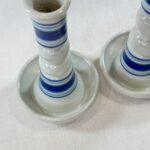 Pair Studio Pottery Candlestick Holders Blue White Stoneware Vintage