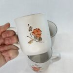 Vintage Floral Stoneware Mug Hand Painted Korea Retro Coffee Tea