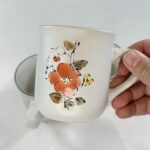 Vintage Floral Stoneware Mug Hand Painted Korea Retro Coffee Tea