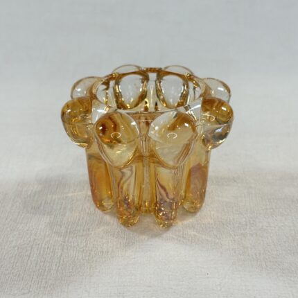 Vintage Reims France Amber Glass Candle Holder 60s Bubble Design