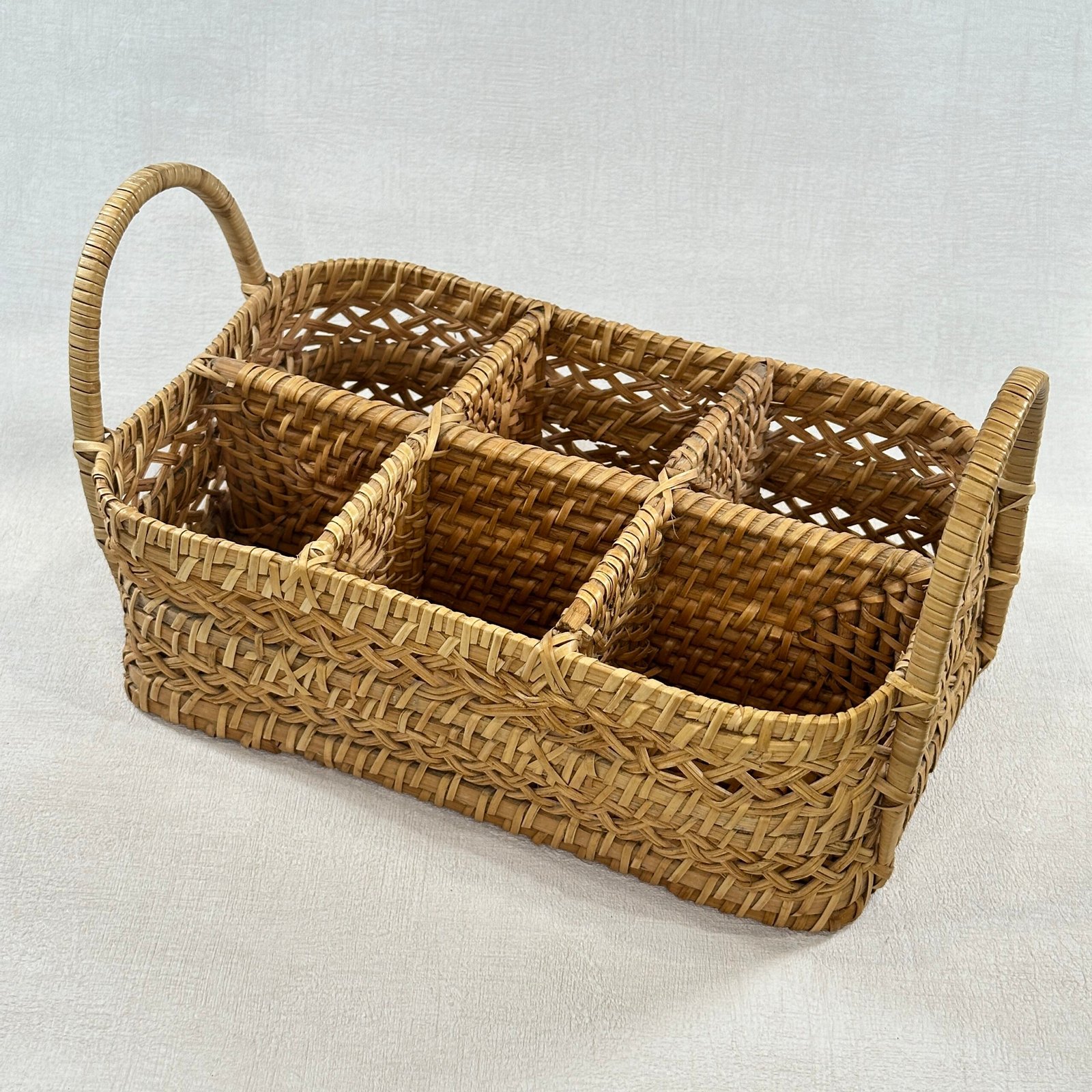 Vintage Woven Utensil Caddy 6 Sections Rattan Cutlery Holder