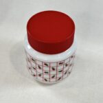 Retro Arcopal Milk Glass Storage Jar Red Lid Green Red Grid